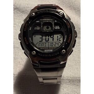 Casio AE2000W Watch, World Time‎ 200 Meter WR, Illuminator, Stainless band
